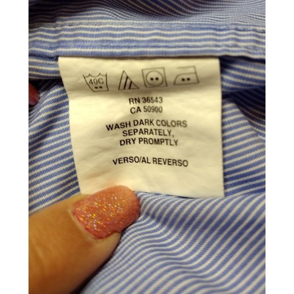 Mens Medium 16 32-33 Blue & White Pinstripe Tommy Hilfiger Long Sleeve Dress Shi - Picture 8 of 8